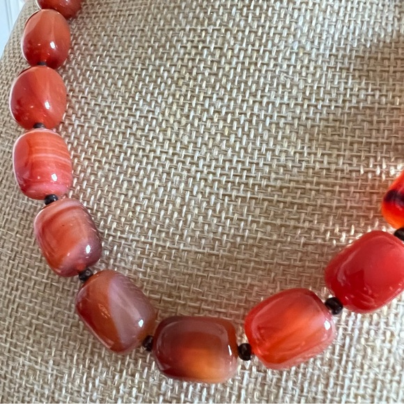 Vintage Lucas Lameth CN 925 Red Orange Agate Stone Bead Necklace 17” +3” Ext 20” - Picture 3 of 11
